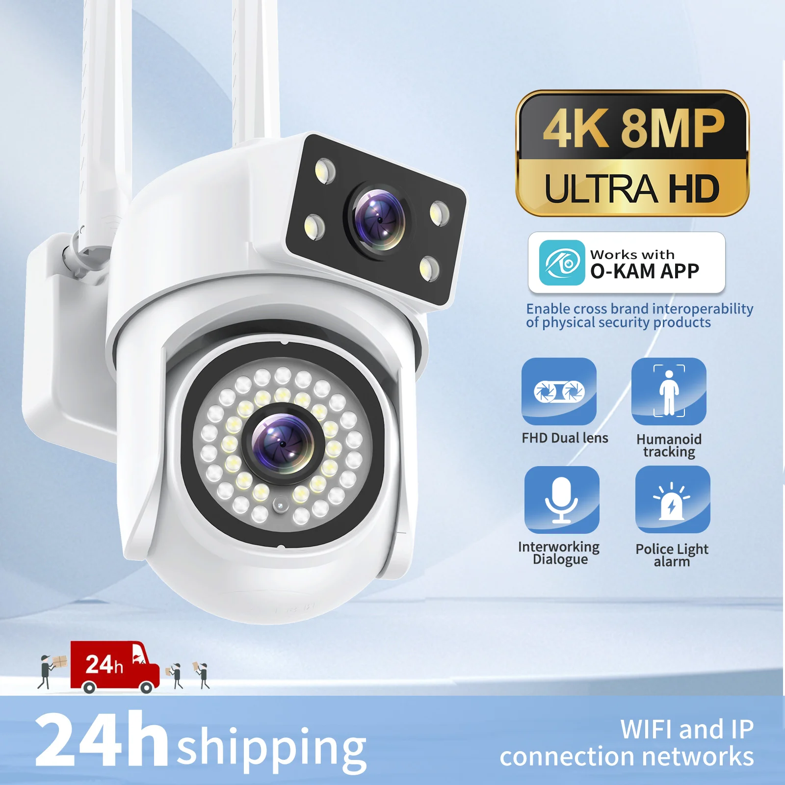 8MP PTZ WiFi IP Camera 4K Dual Lens 8x Zoom Human Detect Auto Tracking Outdoor Waterproof Night Vision CCTV Surveillance Cameras 4k 8mp wifi ptz 10x zoom dual lens wifi solar camera battery pir human tracking outdoor security cctv surveillance ip cameras