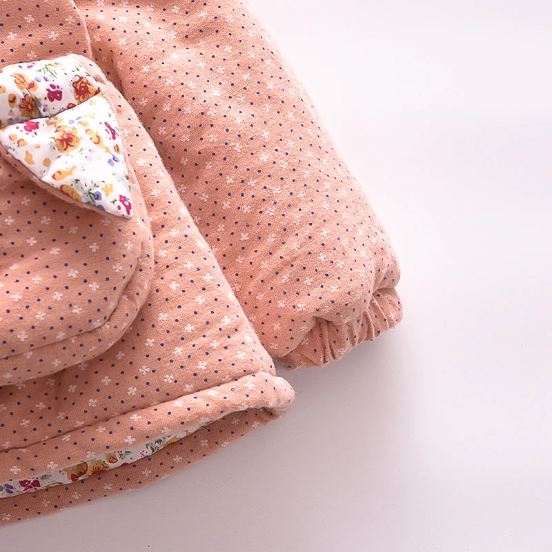 Two Piece Set Baby Girl Cotton Jacket Winter Floral Polka Dot Ear Hooded