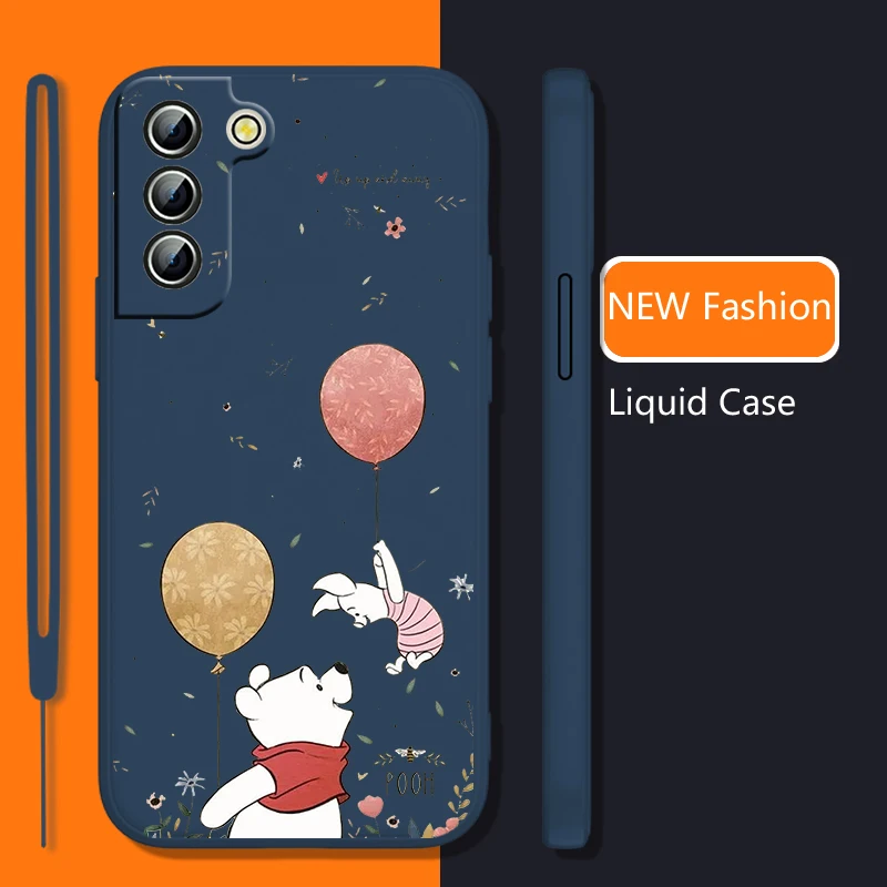 

Winnie the Pooh Bear Phone Case For Samsung Galaxy S22 S21 S20 S10 S9 Ultra Plus Pro FE Liquid Rope Candy Color Shell Coque Capa