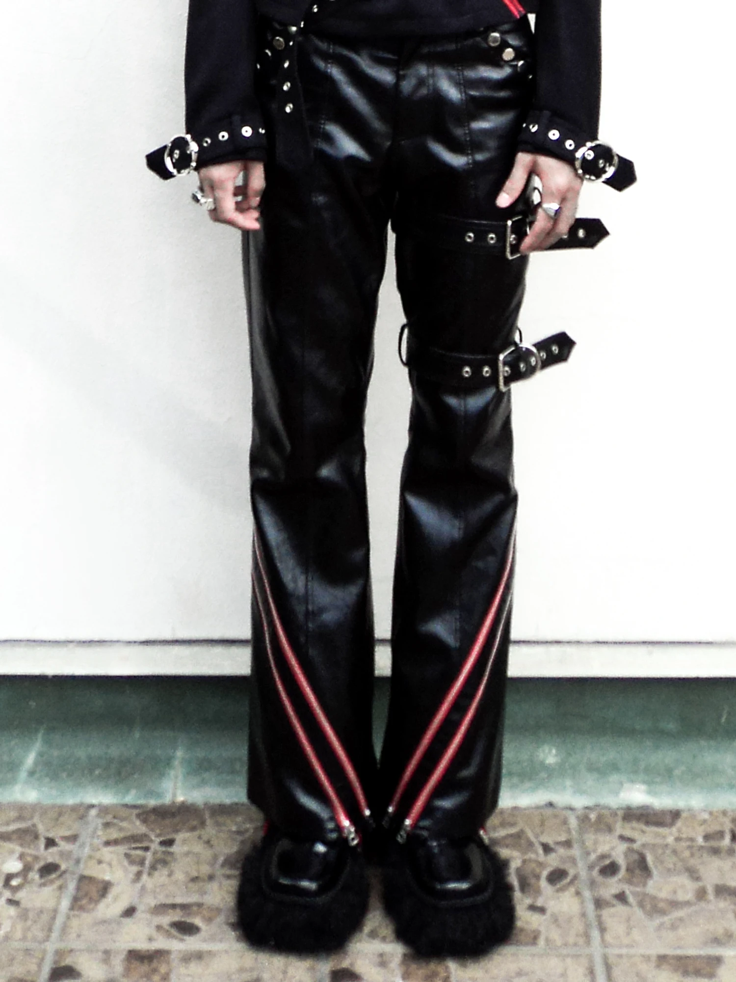 

27-46 New 2023 Men Women Clothing Yamamoto Style Punk PU Zip Leather Pants Trousers Lovers Plus Size Stage Costumes