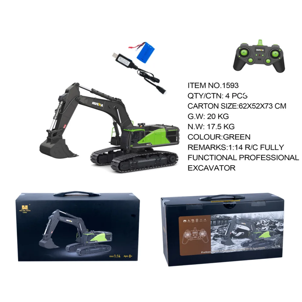 HUINA 1593 RC Excavator Model 22CH Dumper Truck Caterpillar Alloy 1/14 Tractor Loader 2.4G Radio Controlled Car Engineering Toys 5