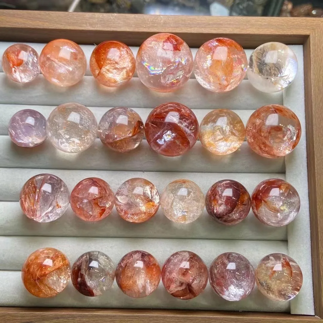 18-27MM Natural Fire Quartz Balls Pendants Necklaces Women Red Limonite Phantom Quartz Crystals Beads Rainbow Flash Lodolite,pendant necklace