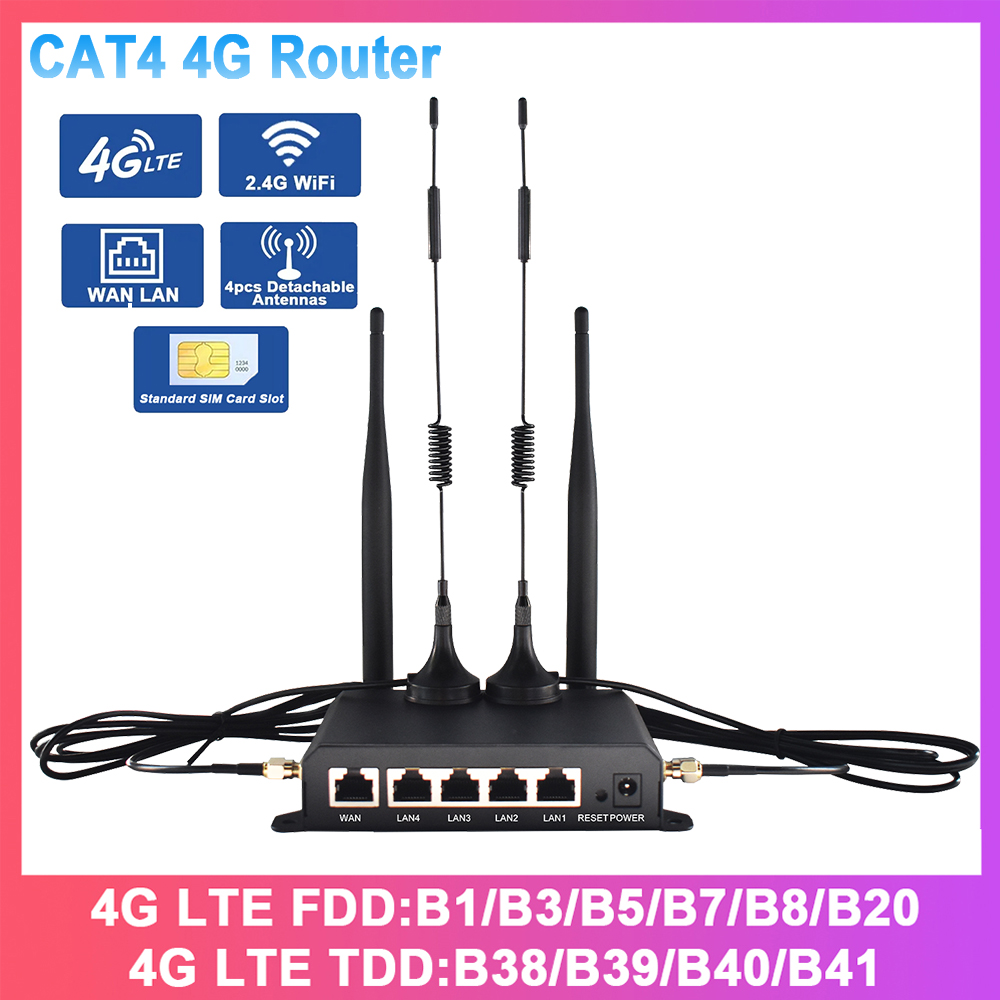KuWFi 150Mbps 4G LTE Router Wireless WiFi Router 4pcs Detachable Antennas with WAN LAN RJ45 Port AP Repeater Mode SIM Card Slot