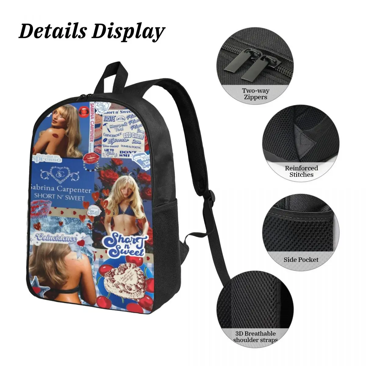 소녀 소년을위한 3Pcs 사브리나 카펜터 배낭 세트 펜 가방 책가방 세트 초등 학생을위한 도시락 상자 포함 데이 팟