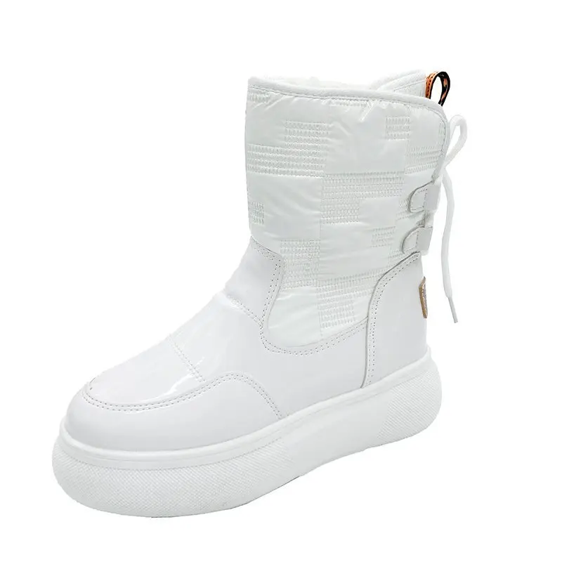 Waterproof Warm Ankle Boots Women Snow Shoes Platform Botas Mujer PU Leather Winter Thick Plush Boots Ladies 2023 New White