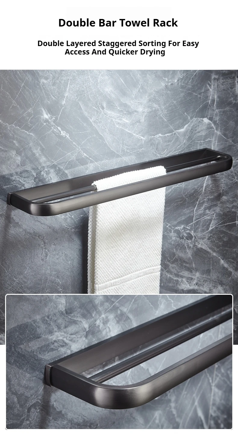 Description Picture 6 of itemBathroom All Copper Gunmetal Gray Bath Hardware Sets Home Improvement Perforated Installation Wall Mounted Bathroom Fittings