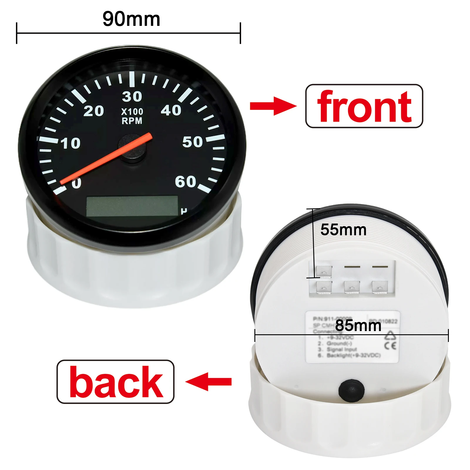 Customized Universal 3-8K RPM Tacho Tachometer Gauge REV Counter With Hour Meter 85mm Gasoline Diesel Red Backlight For Boat Car