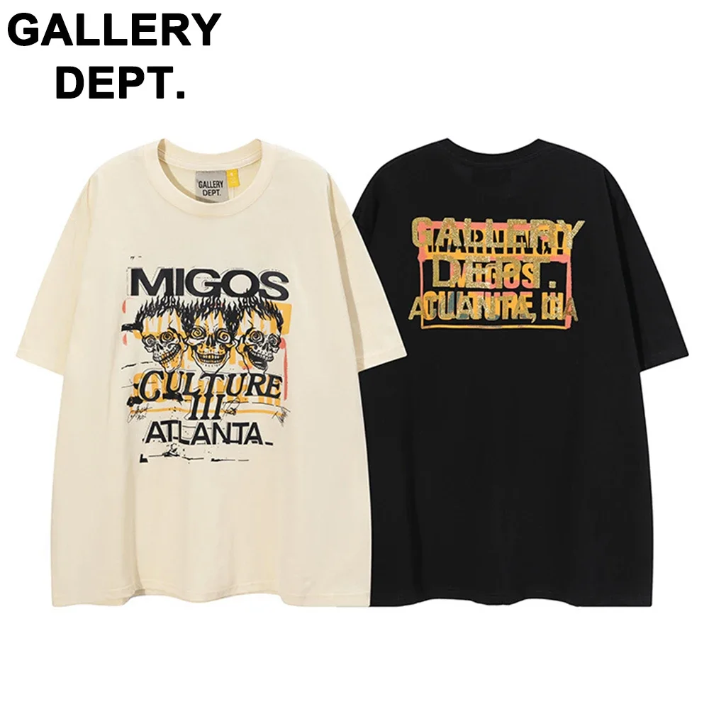 

2023 GALLERY DEPT New Fashion T-Shirt Graphic Men Hip Hop Street Gothic Cotton T Shirt Gym Short Shirt Crew Neck Sportswear