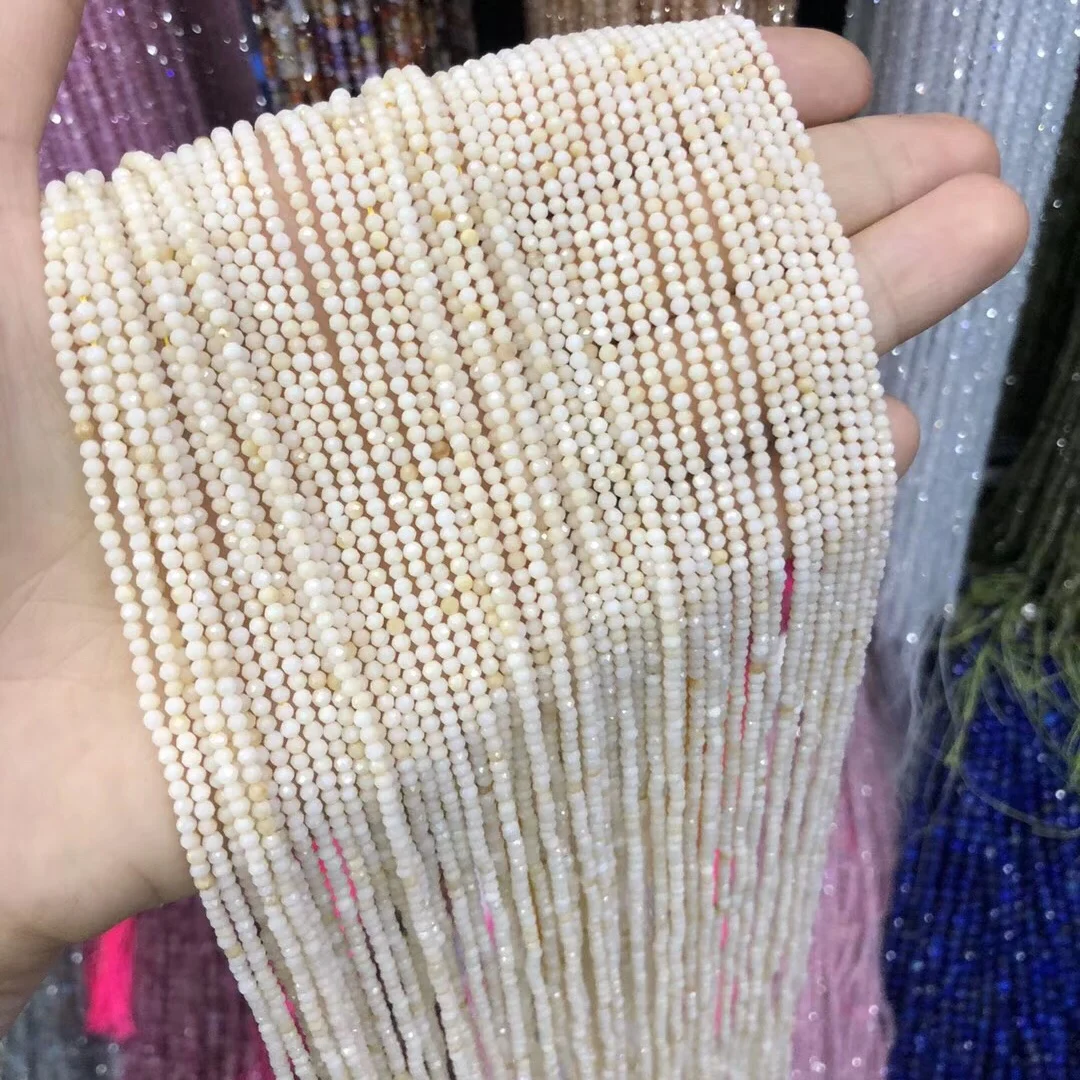 

2/3/4mm White Mother of Pearl Shell Beads Faceted Round Loose Spacer Beads for Jewelry Making DIY Necklace Bracelet Accessories