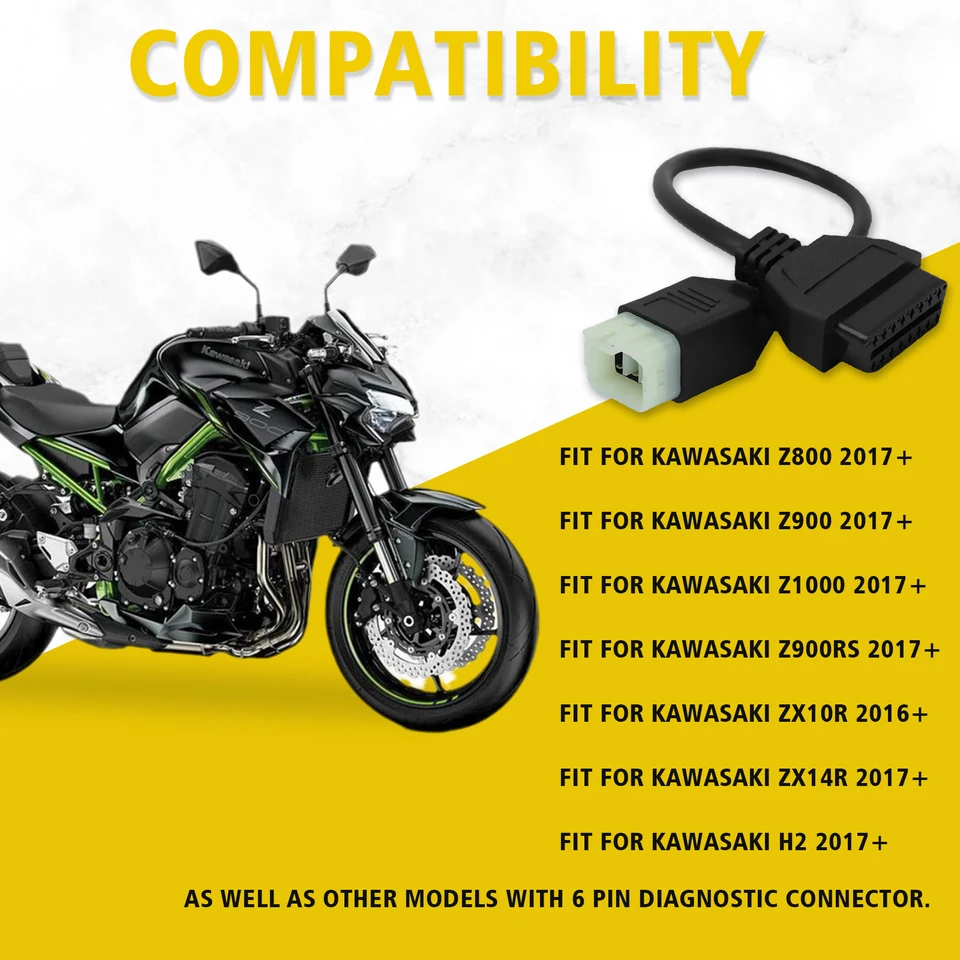 OBD Adapter for Kawasaki 6pin to 16pin Obd2 Diagnostic Cable