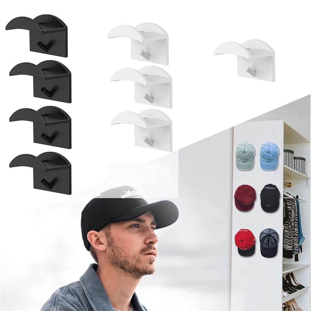 2/4/8/10Pcs Hat Holder Sticky Wall Mount Hook For Baseball Cap Casual Hat  Storage Box No Drilling Paste Portable Hat Hanger
