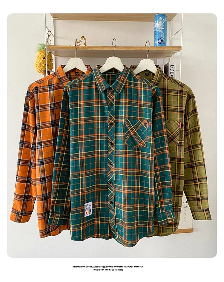 mens short sleeve button down Retro Plaid Blouses Men Spring New High Quality Long Sleeve Cotton Oversized Plaid Shirts Male Hip Hop Flannel Checked Shirts button up short sleeve shirts & tops