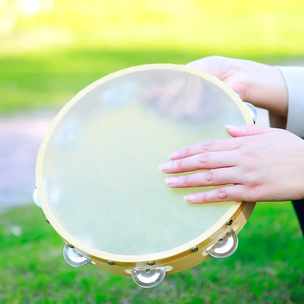 Tambourine Toys 6+8+10 Inch Hand Held Drum Bell Solid Wood Sheepskin Percussion Musical Instrument KTV Kids Games