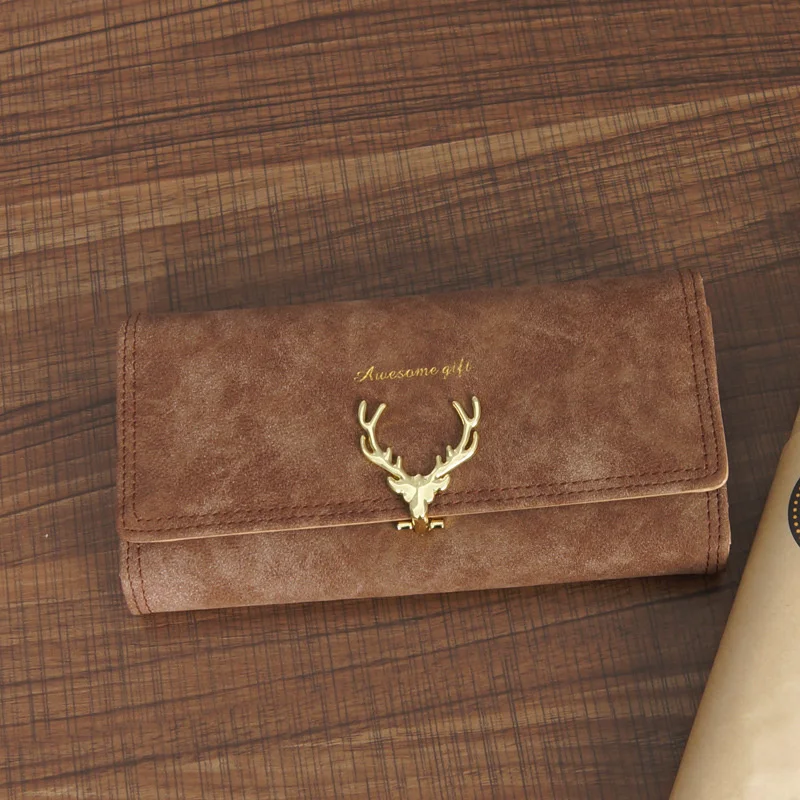 Women's wallet long fashion 30% off Korean creative deer head buckle wallet frosted multifunctional Wallet