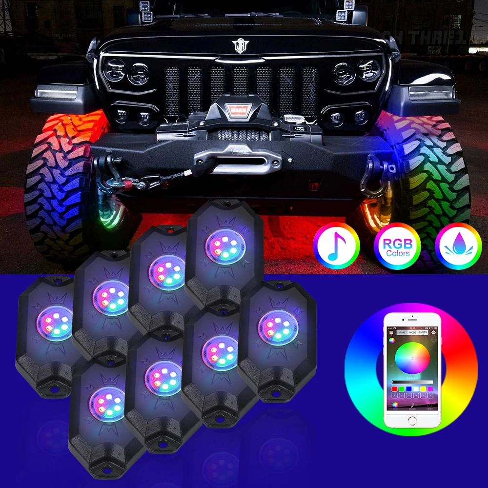 4X4 Rgb 12V 8 Pods Rgb Utv Luces Para Camion Accessori Per Auto 24W Underglow Led Rocklights Rock Light