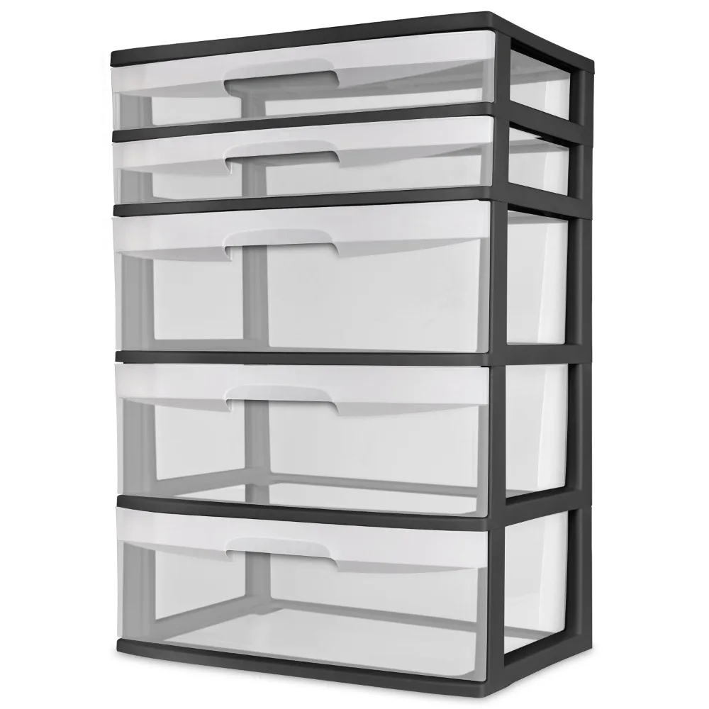 

Plastic 5 Drawer Wide Tower Black Kitchen Gadgets Organiseurs De Rangement Closet Organizer Wall Shelf