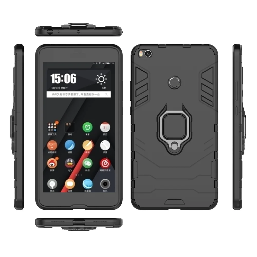 Shockproof Ring Stand Bumper Silicone + PC Phone Back Cover Case