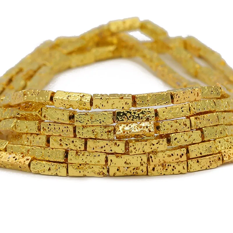Rose Gold Plated Lava Stone Cylinder Beads