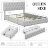 Yaheetech Queen Bed Frame with Adjustable Diamond Button-Tufted Headboard/3 Drawers Storage, Queen Platform Bed/Strong Wooden Sl 2