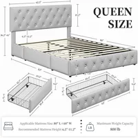 Yaheetech Queen Bed Frame with Adjustable Diamond Button-Tufted Headboard/3 Drawers Storage, Queen Platform Bed/Strong Wooden Sl 2