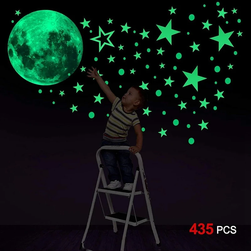 435pcs/set Luminous Moon Stars Dots Wall Sticker Kids Room Bedroom Living Room Home Decoration Decals Glow In The Dark Stickers