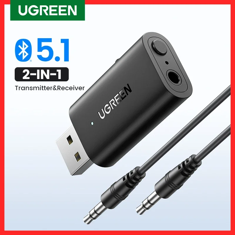 Ugreen em Bluetooth Adaptador de Carro Bluetooth 5.1 Receptor Transmissor Estéreo sem Fio 3.5 mm Aux Jack Adaptador Carro Kit Mic
