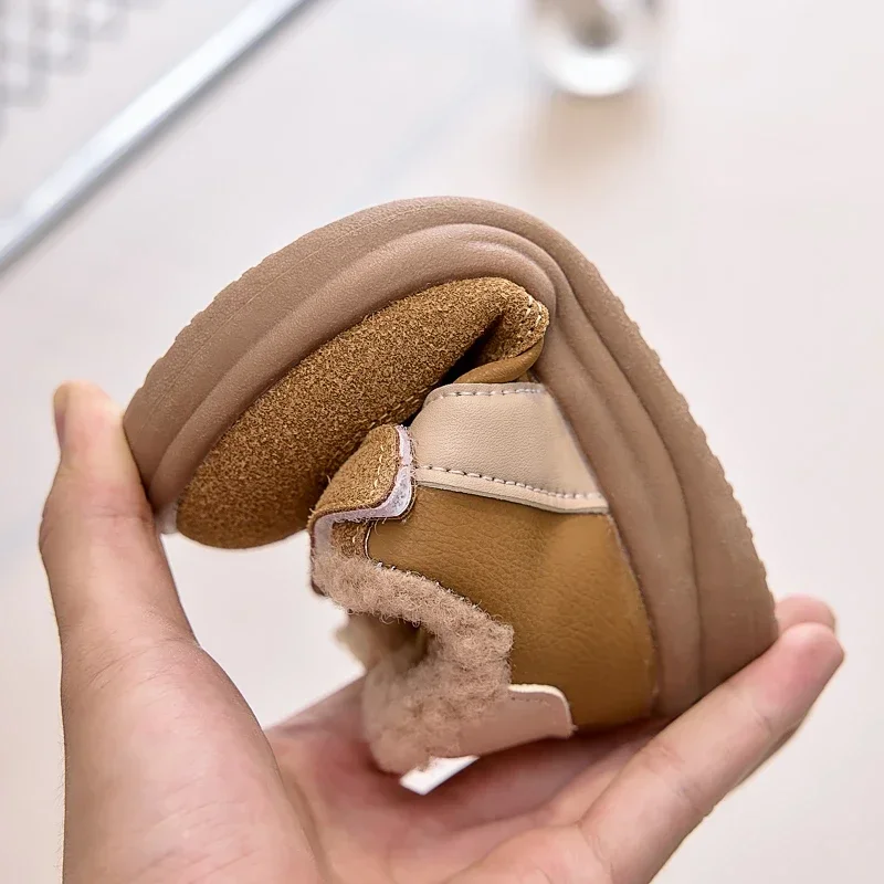 Girls Flat Shoes Sweet Hook&loop for Winter Children Warm Shoes Toes Capped Non-slip 2025 Winter Kids Fashion Shoes Korean Style