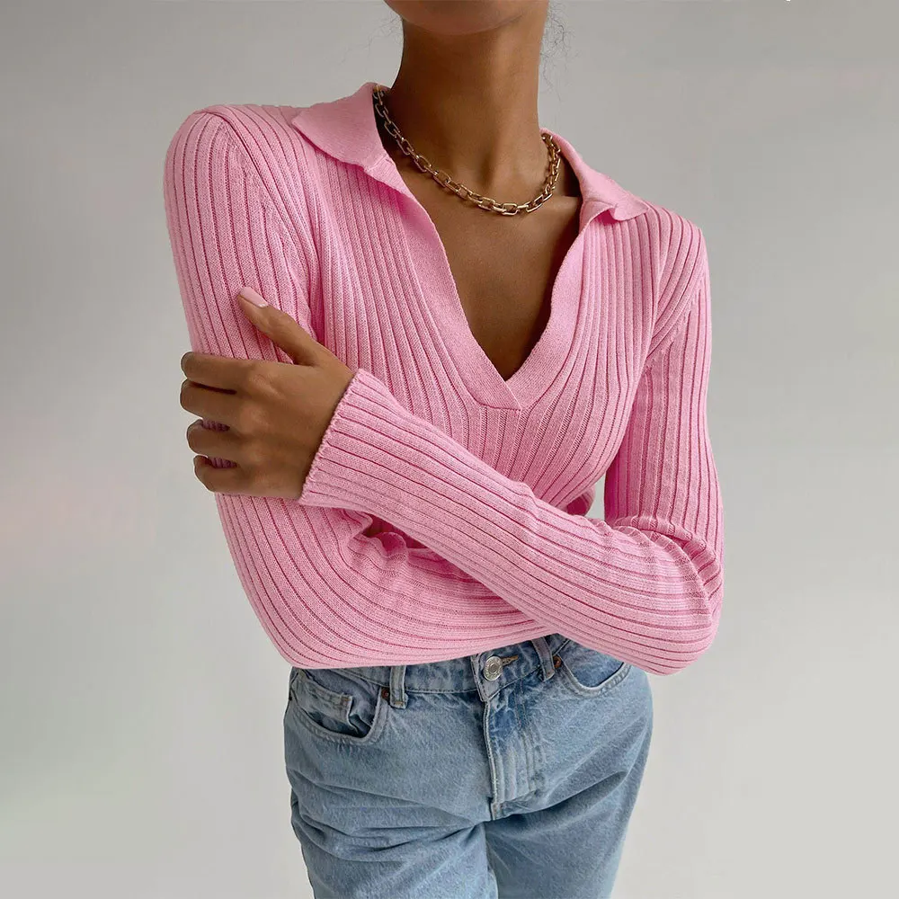 

Temperament commuter slim pit strip bottoming pullover sweater woman