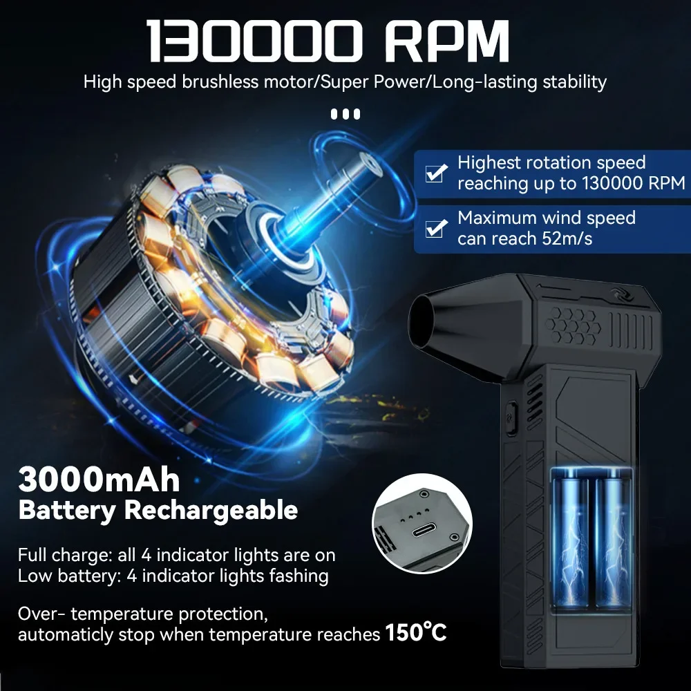 1PC Hurricane X3 Cross Border 130,000 Turbofan Electric Hairdryer Handheld Outdoor Camping Dust Blowing Violent Fan 3