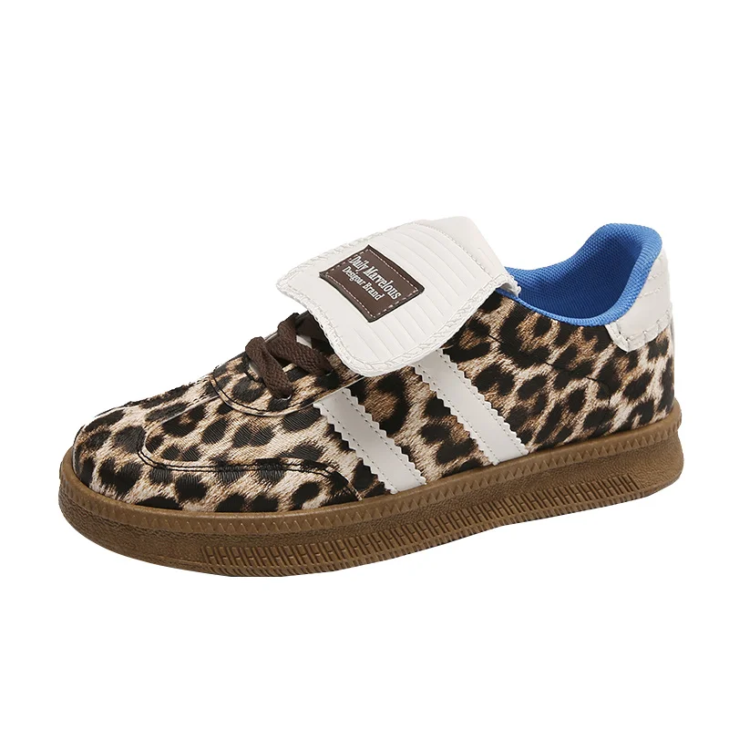 Fashion Leopard Skateboard Shoes For Women Comfortable Flat Low-top Leather Sneaker