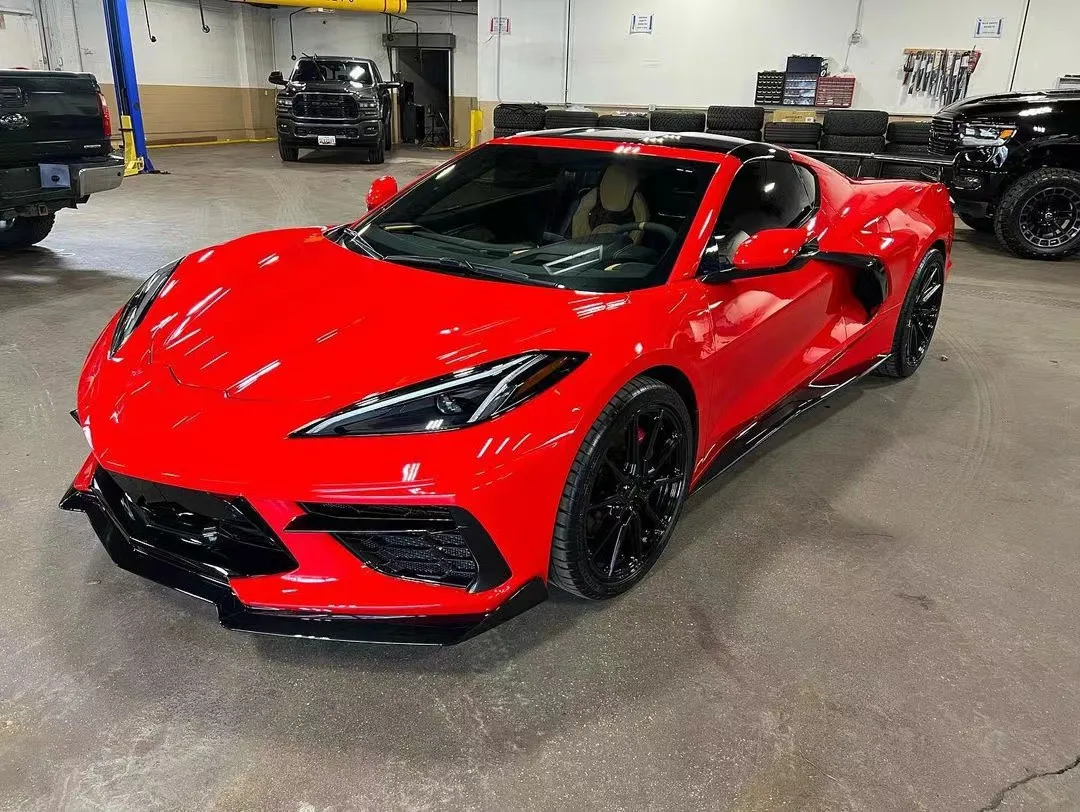 For Chevrolet Corvette C8 Carbon Fiber Body Kit Corvette C8 Upgraded 5VM Style Carbon Fiber Front Lip Diffuser Spoiler Hood