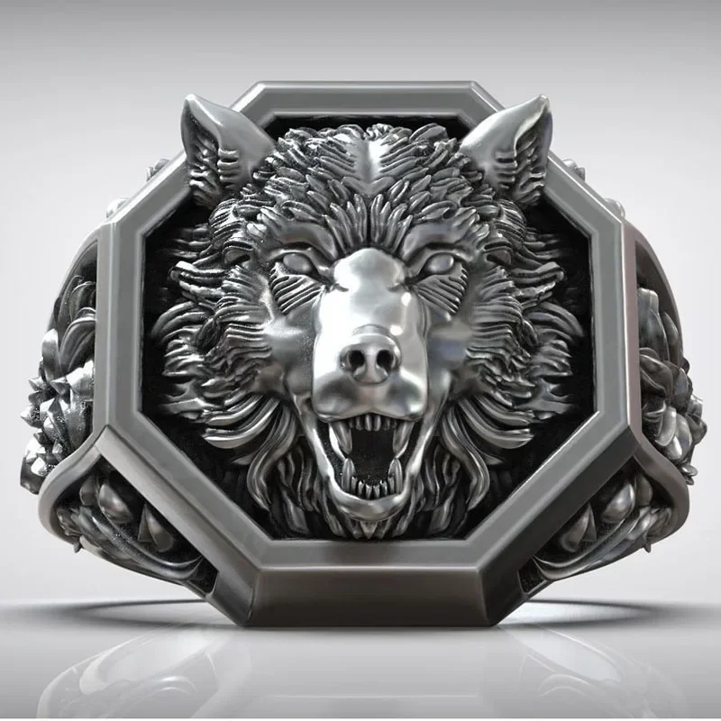

25g 3D Wild Wolf Head Signet Pattern Men Rings Customized 925 Solid Sterling Silver Black Gold Ring Many Sizes 7-12