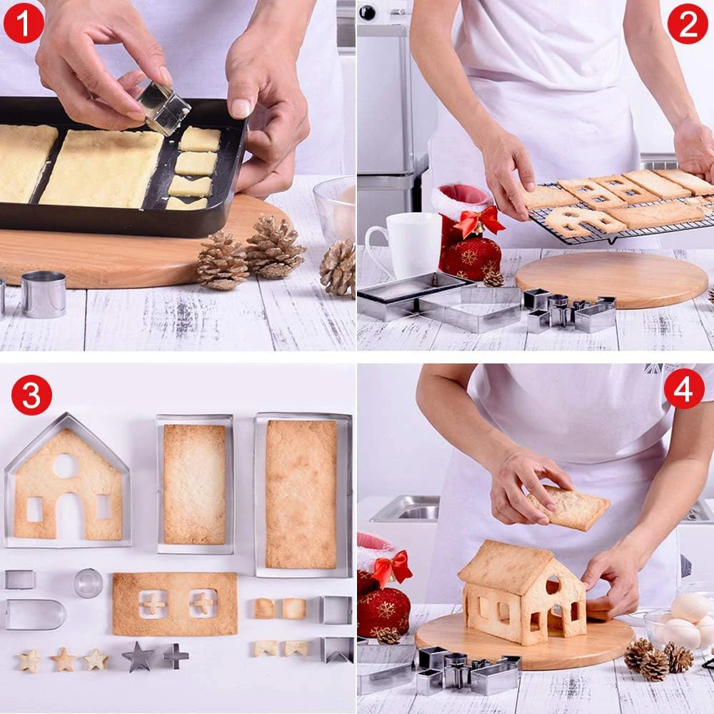 Christmas Cookie Cutter Set Stainless Steel Gingerbread House Cookie Cutter Set Cake Biscuit Mold 10 Pcs cookie cutter baking mold cookie mould