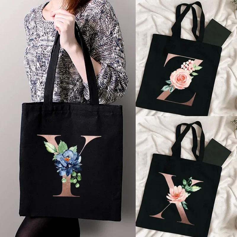 

Холщовые сумки на плечо с цветочным принтом алфавита, милые женские сумки-шопперы в стиле Харадзюку, Ulzzang, дорожные повседневные сумки-тоуты для покупок