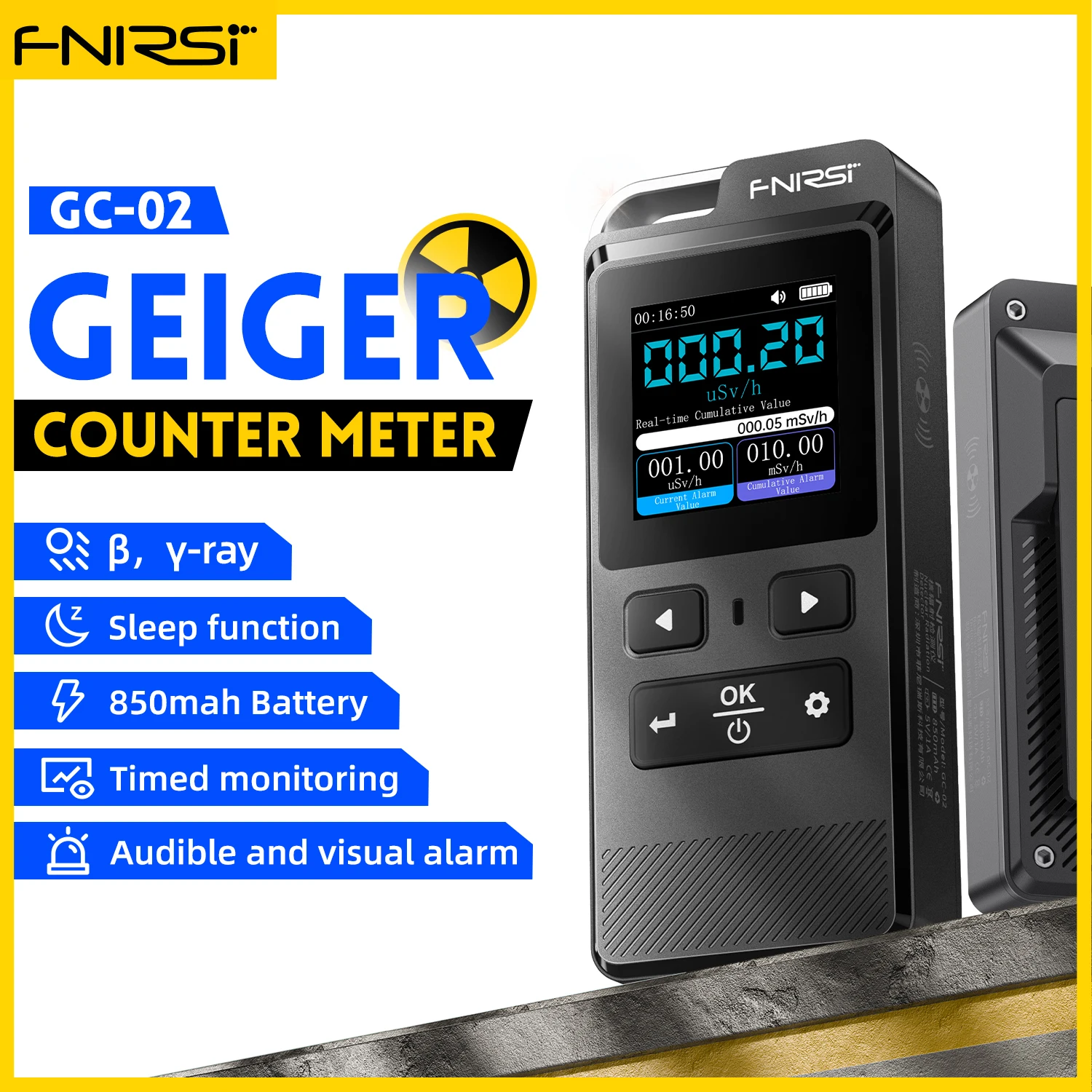 Geiger Counter FNIRSI GC-02 Nuclear Radiation Detector Personal Dosimeter X-ray &gamma;-ray Radioactivity Tester Marble Detector