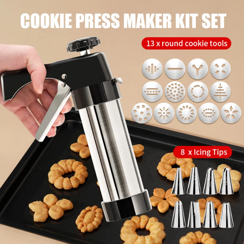 13pcs DIY Manual Cookie Mold Gun Cookie Press Kit Machine Gun Decorating Squeezing Machine Making Churros Device Baking Tool baking supplies