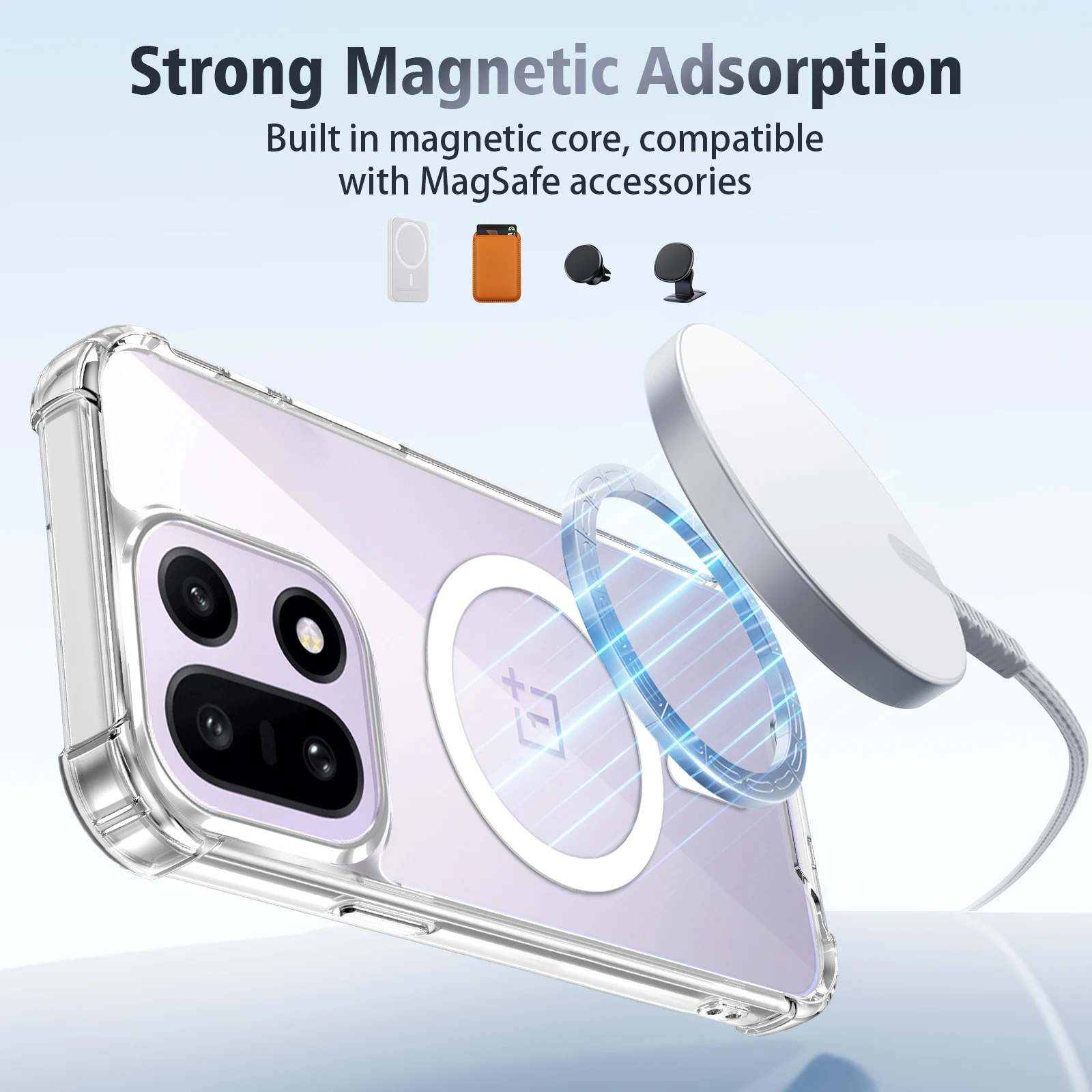 Magnetic Clear Phone Case with Ultra Airbag Shockproof Protection