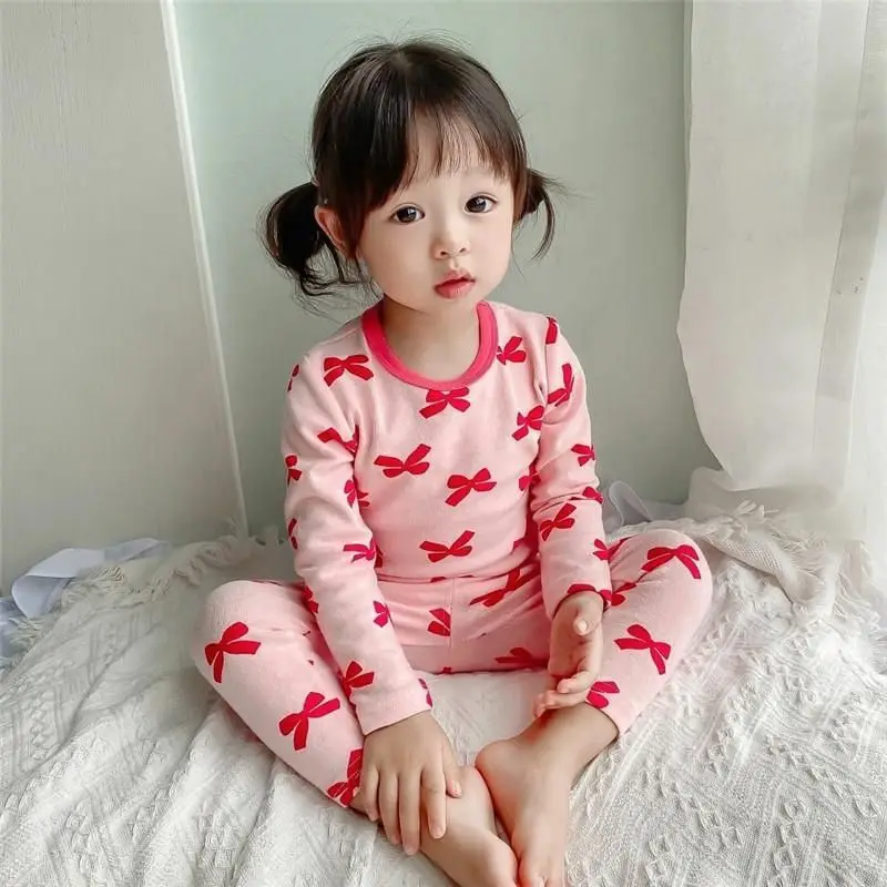 طقم بيجامات كورية بأكمام طويلة للأطفال ، ملابس طفلة ، ملابس نوم للرضع ، ملابس أطفال ، ظريفة ، 1 عام ، 2 عام ، 3 عام ، 4 عام