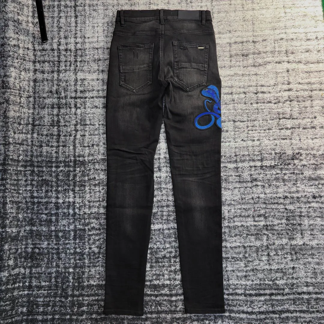 me embroidery python snake distressed jeans 2