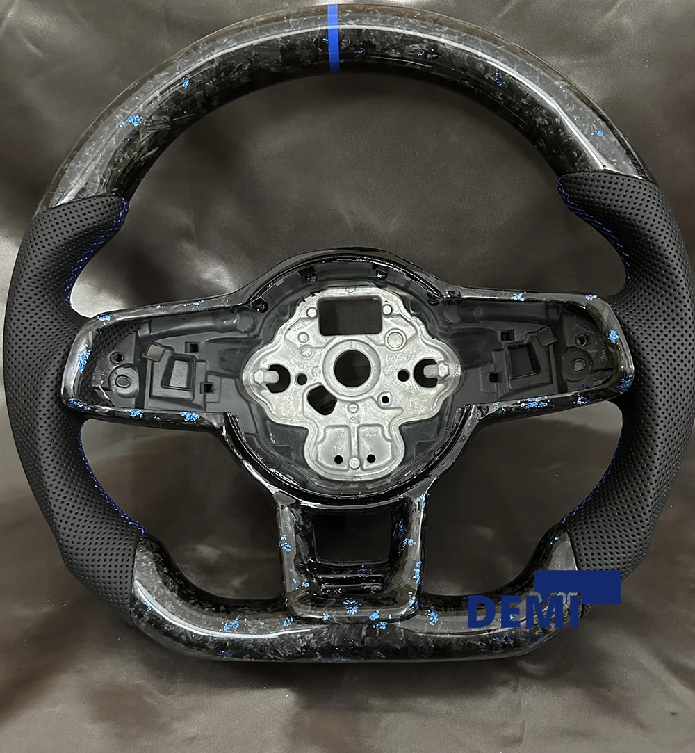 For Volkswagen Golf GTI R GTD GTE MK7 Steering Wheel Truly Forged Carbon Fiber Steering Wheel, Blue Foil/Red Foil