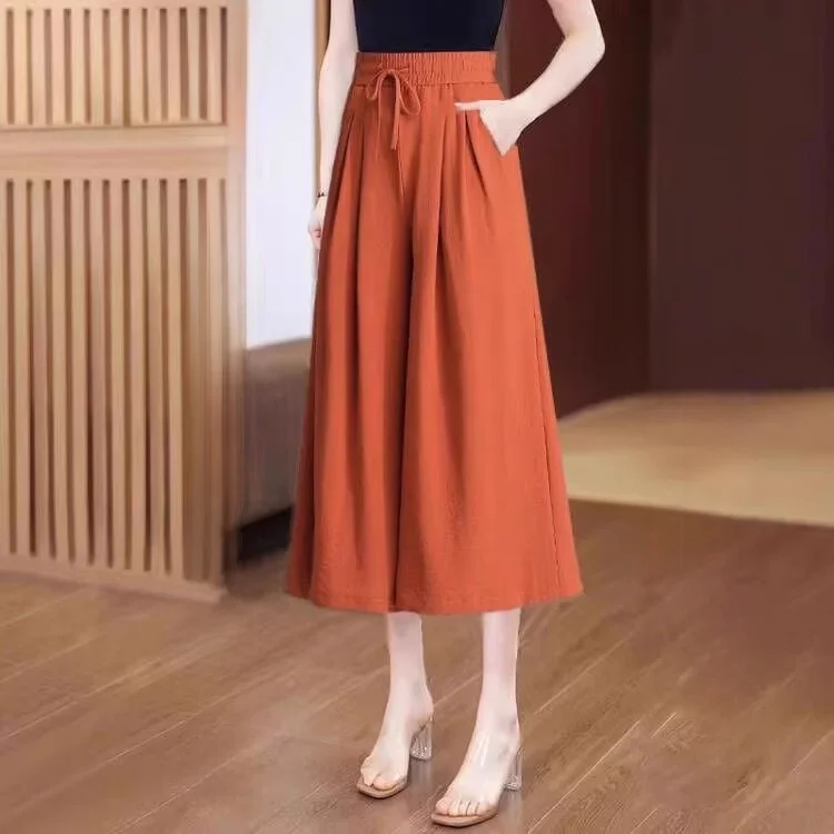 Orange three-quarter culottes [drawstring with pockets]