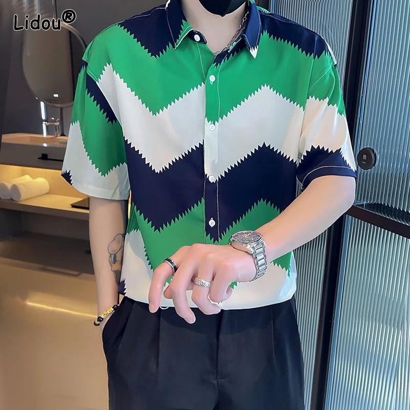 2023 Men\'s Clothing New Spring Summer Man Printing Short Sleeve Loose Handsome Turn-down Collar Fashion Casual Streetwear Shirts