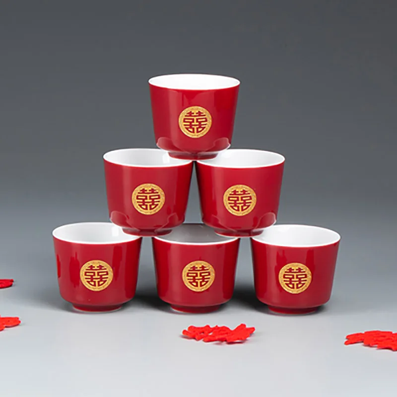 Chinese Retro Red Wedding Ceramic Teacup Tea Cup Set Porcelain Coffee Mugs Teaware Ceremony Luxury Souvenir Gifts
