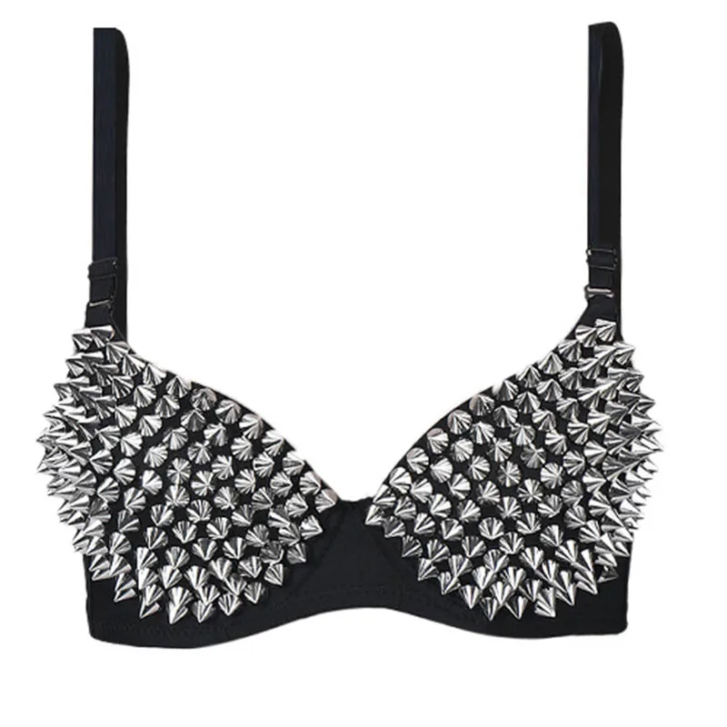 Sexy Lingerie Underwear Bras for Women,Steampunk Spike Studs Bra Top Wireless Bra, Fashion Hot Bras for Nightclub Party Bar