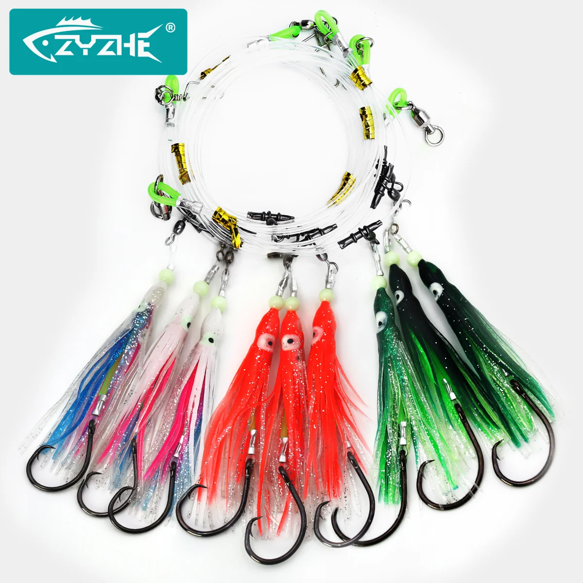 Zyz Sea Fishing String Haken mit # # # schwarze Kreis Haken leuchtende Octopus Fake Köder Salzwasser Angelhaken