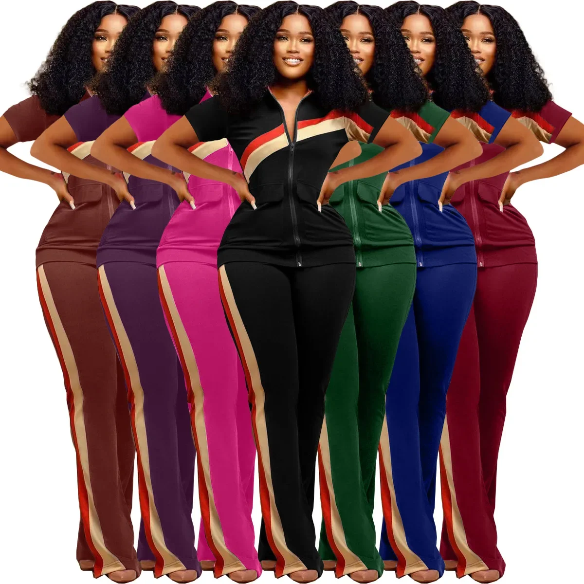 Striped Detail Crewneck Top and Elastic Sweatpants 2pcs Set