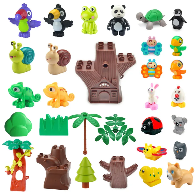 Animals Big Building Block Bird Snails Parrot Panda Eagle Insect Compatible With Duploed Accessories Brick Toy For Children Gift pirate adventure worker figure big particles building block city diy bricks compatible big size brick accessory boy toy kid gift