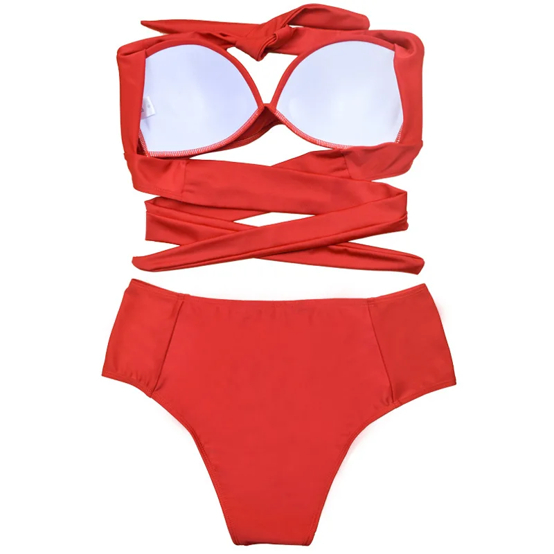 Ladies separate solid color gather bikini hard cup swimsuit two-piece set of bikini swimsuit