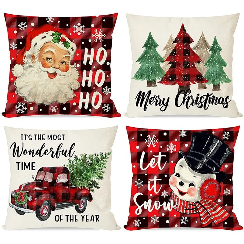 

Christmas Pillow Covers 18X18 Set Of 4 For Christmas Decorations, Farmhouse Decor Throw Pillows Cases For Home Decor