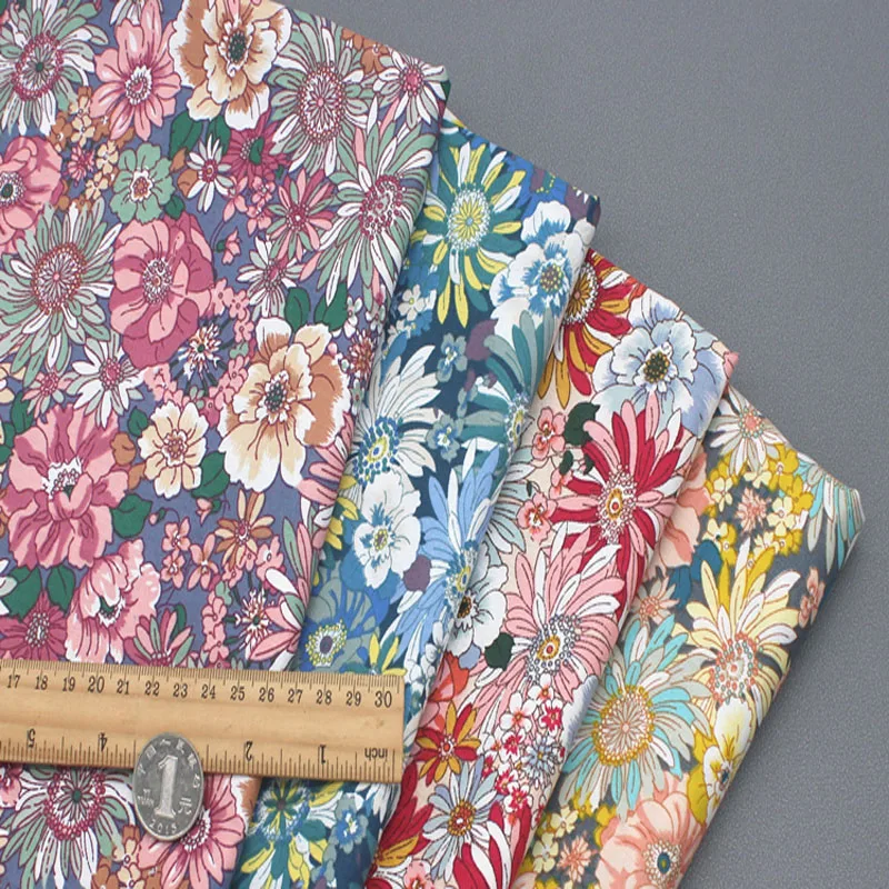 Viaphil 100% Cotton Graceful Blooming Flower Series  Pattern Printed Cotton Poplin Fabric Patchwork Cloth Dress Home Decor